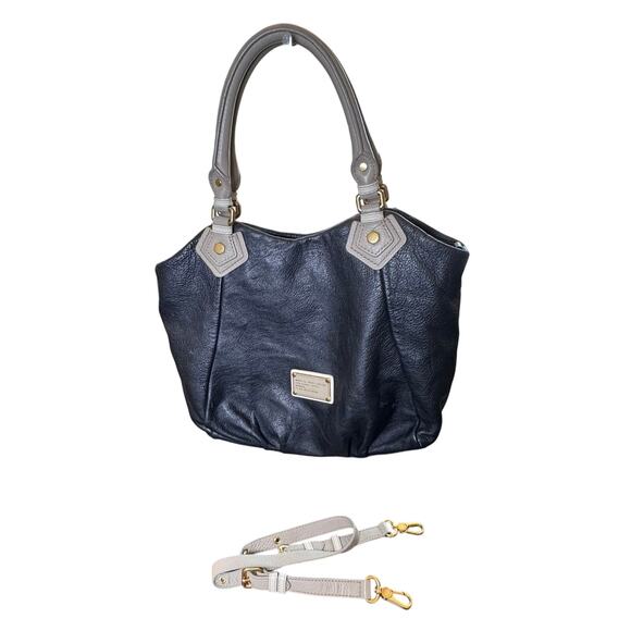 Marc Marc by Jacobs Black Taupe Leather Handbag Satchel Shoulder Bag Crossbody - Picture 2 of 16